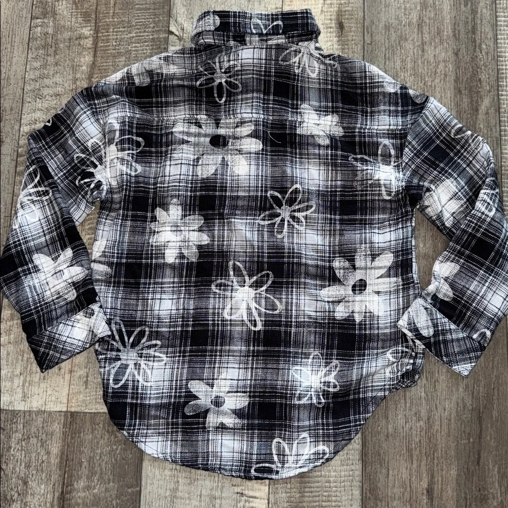 JUSTICE Black & White Plaid Button Down Shirt- size 10